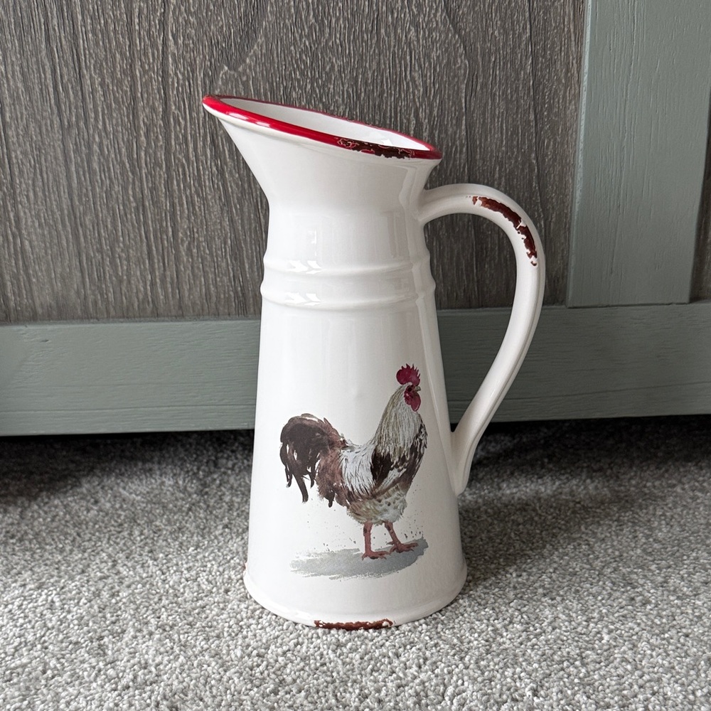 GANZ- White Ceramic Distressed Rooster Pitcher